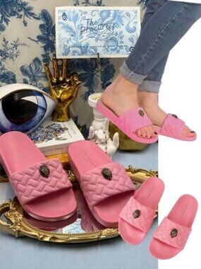 🆕 KURT GEIGER LONDON 🧿 NWOT Meena Eagle Quilted Slide, Pink - Sz 37/7 & 38/7.5